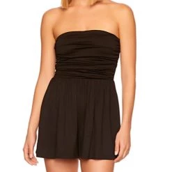 Susana Monaco Tube Gathered Romper in Black - women
