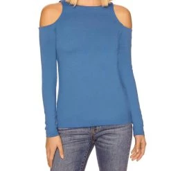 Susana Monaco Open Shoulder Long Sleeve Crew Top In Taboo - women