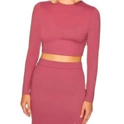 Susana Monaco Crew Cropped Long Sleeve in Mauve - women