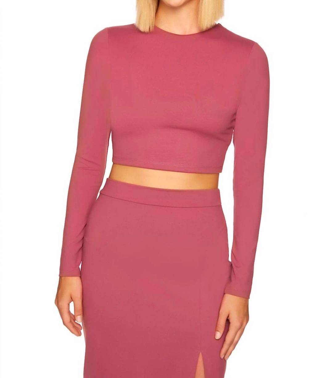 Susana Monaco Crew Cropped Long Sleeve in Mauve - women 3 Susana Monaco Crew Cropped Long Sleeve in Mauve - women