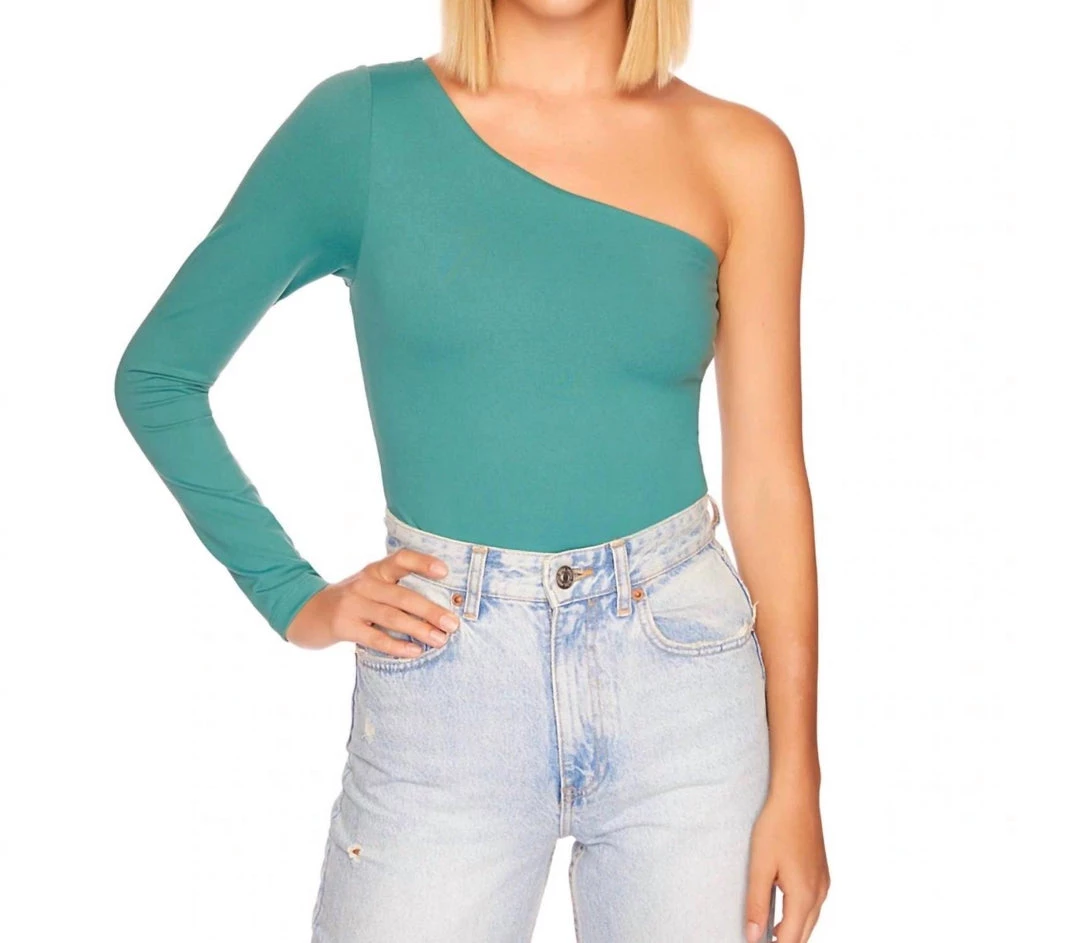 Susana Monaco One Arm Bodysuit in Teal - women 4 Susana Monaco One Arm Bodysuit in Teal - women - Image 2