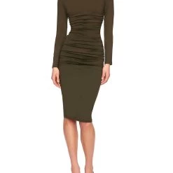 Susana Monaco Crisscross Mock Longsleeve Dress in Hunter - women